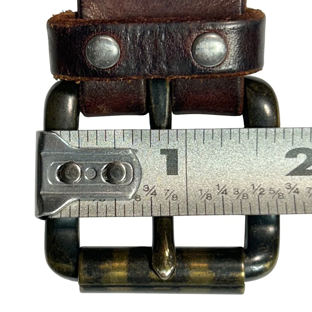 Gap Brown Genuine Leather Studded Belt Double Row Metal Studs Size M (28
